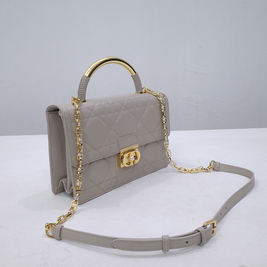 Medium Dior Ange Bag Warm Taupe Macrocannage Lambskin